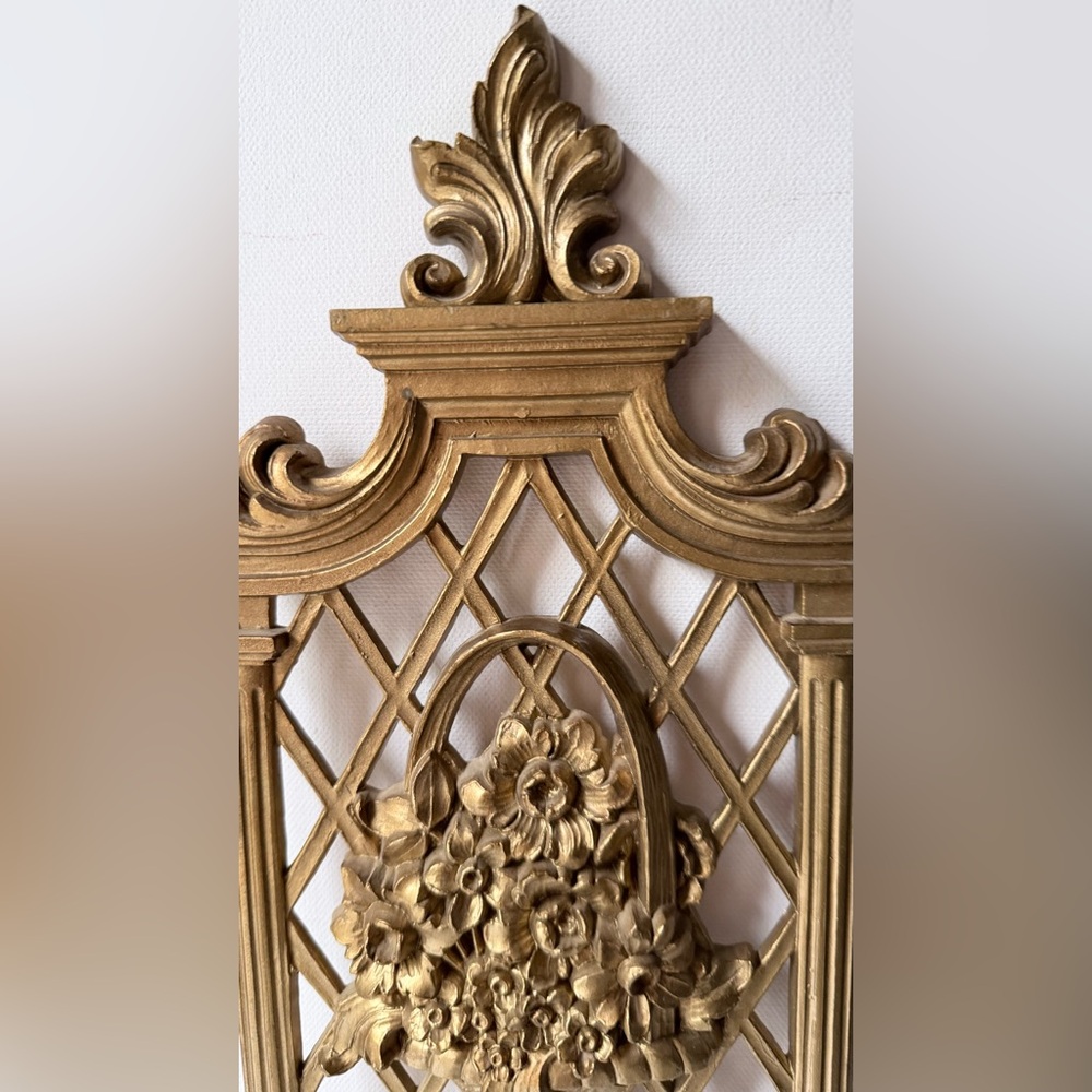 Elegant Gold Wall Decor Set vintage 1971 gold lattice wall plaques - Picture 5 of 11